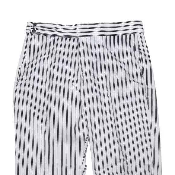 Mens Gurkha Pants 38 White Black Striped Cotton Straight Fit Flat Front Trousers